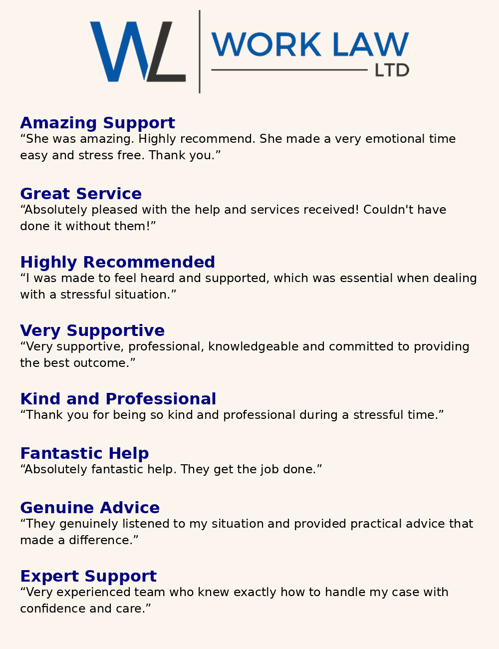 WorkLaw_UnfairDismissal_Testimonials unfair dismissal testimonials<br />